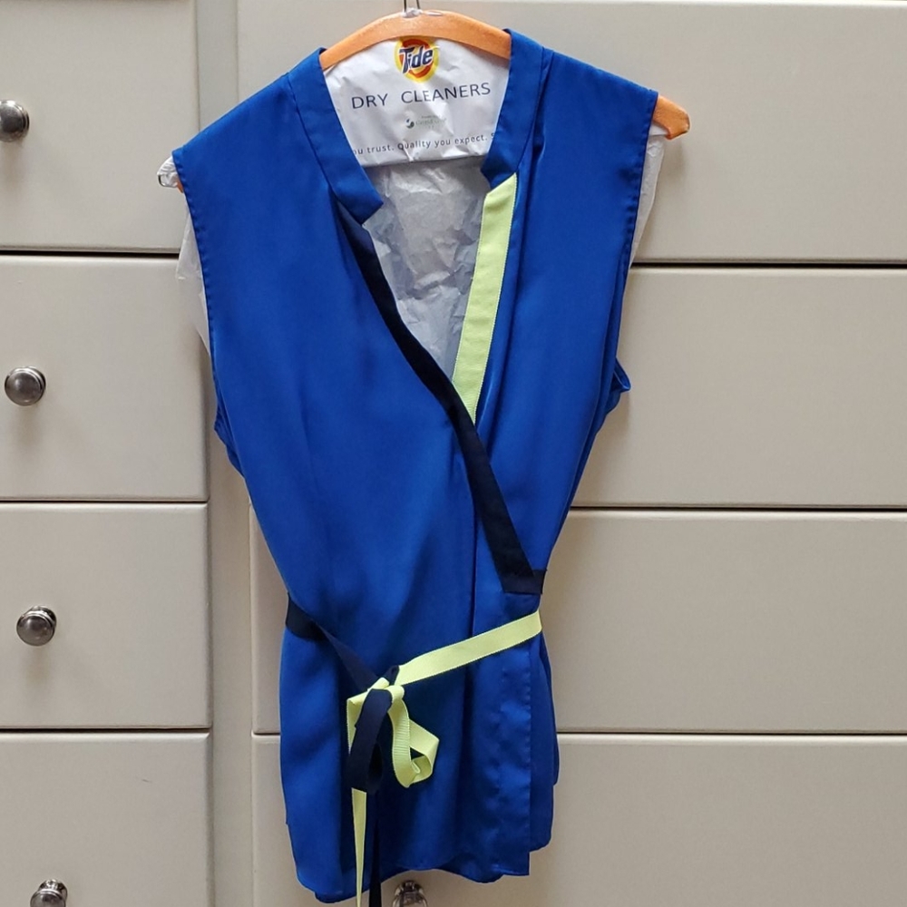 T Tahari Wrap shirt with neon green and blue ties